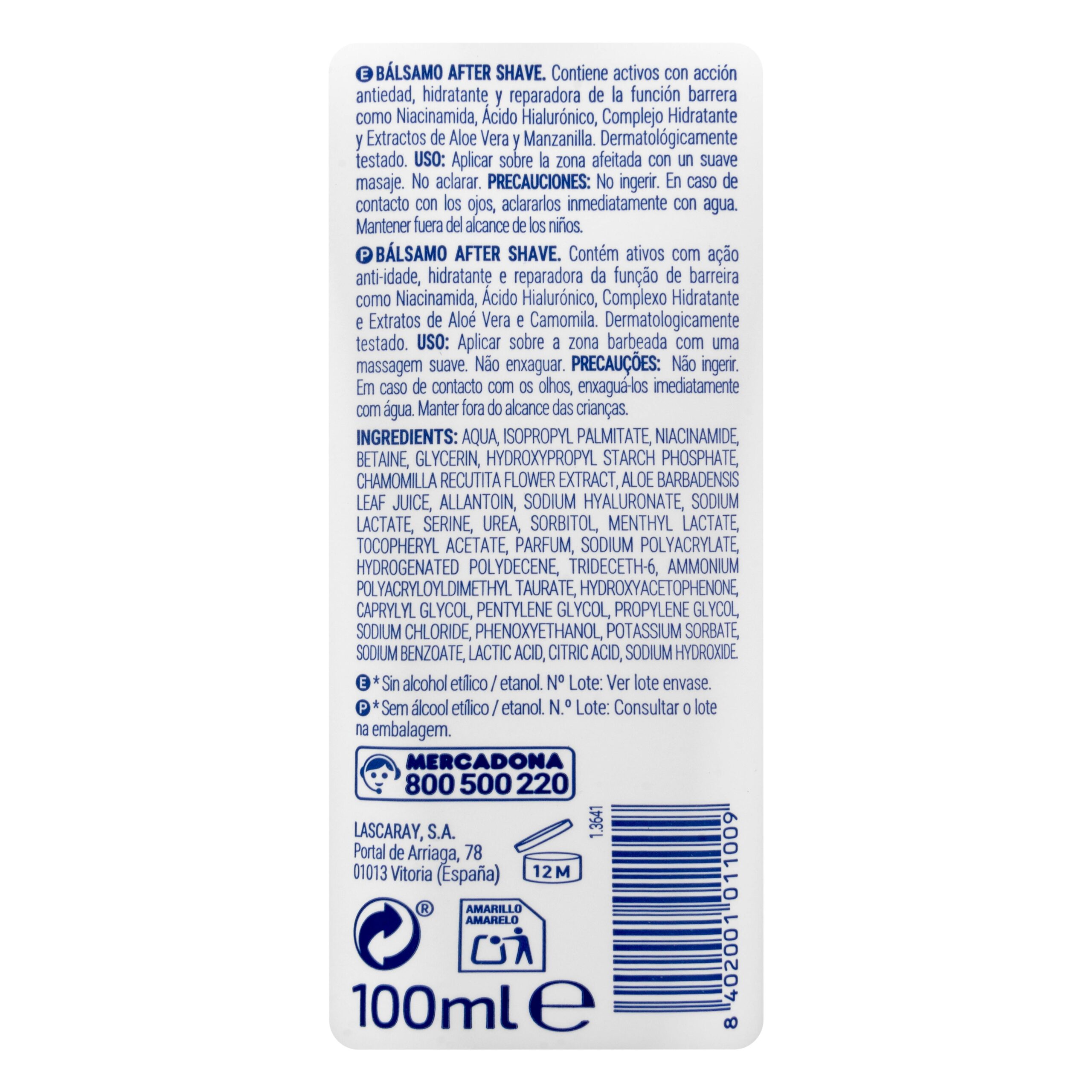 Etiqueta Bálsamo after shave Sensitive Deliplus 0% alcohol antiedad
